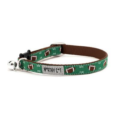 Cat collar with football pattern and bell  on a white background