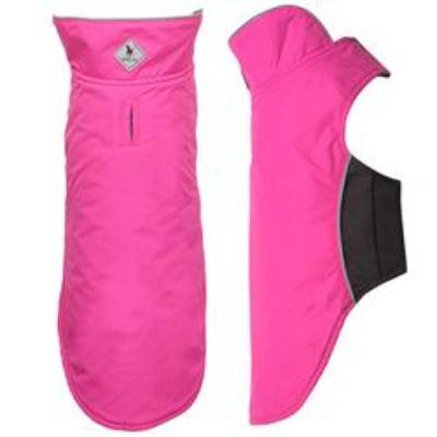 Pink dog coat with black interior on a white background