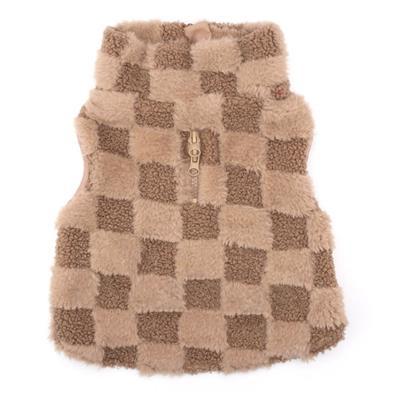 Brown & tan plaid patterned vest on a white background