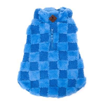 Blue checkered dog vest on a white background