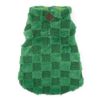 Green checkered dog vest on a white background
