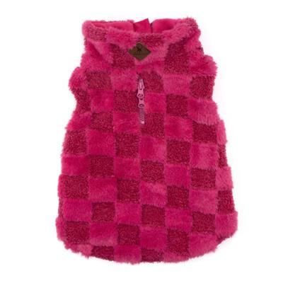 Pink checkered dog vest on a white background
