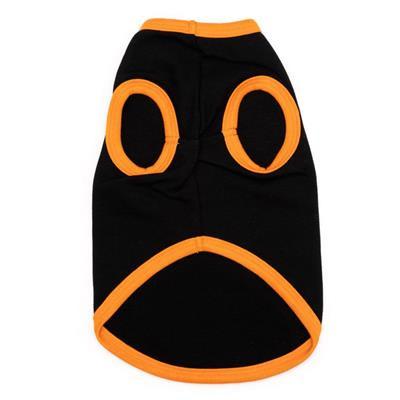 Black and orange pet shirt with ghost & bat design on a white background
