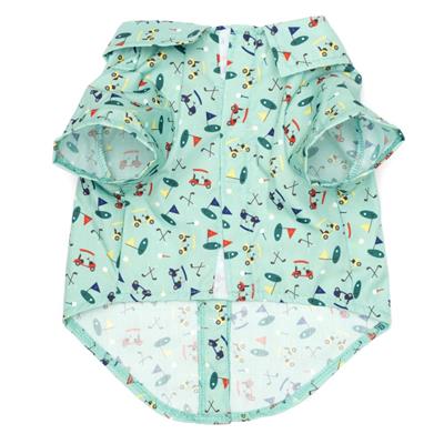 Green dog shirt with golf accents on white background bottom view