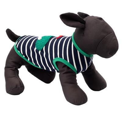 Dog mannequin with a striped shirt on a white background