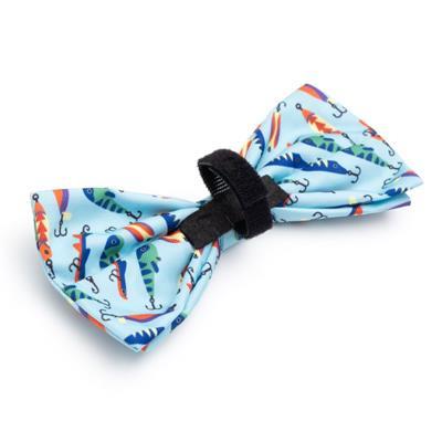 Bow tie with fishing lure design on a white background