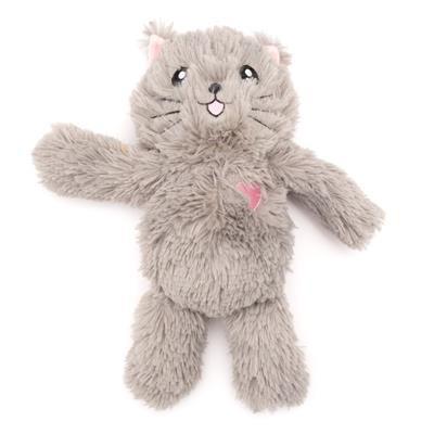 Gray plush toy resembling a cat on a white background