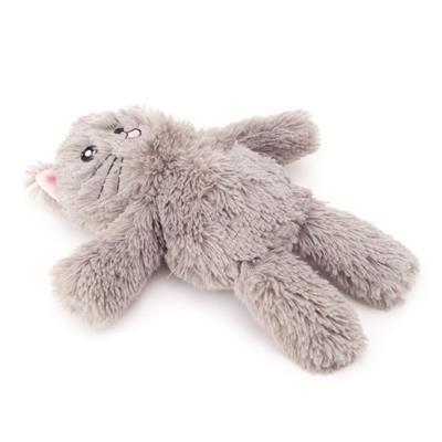 Gray plush cat toy on a white background