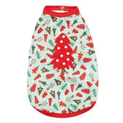 Dog shirt with Christmas tree pattern on a white background