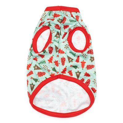 Dog shirt with Christmas tree pattern on a white background