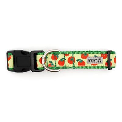 Dog collar with tomato pattern on a white background