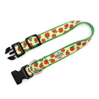 Dog collar with tomato pattern on a white background