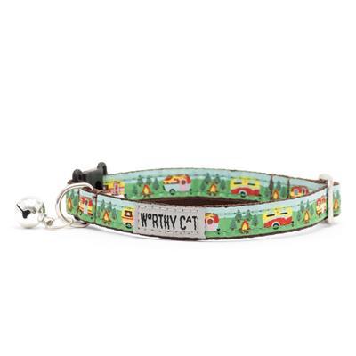 Cat collar with camping design on a white background