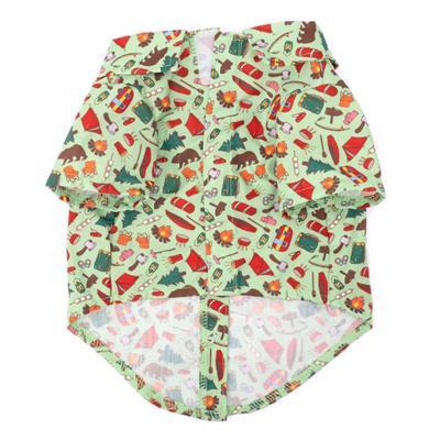Dog shirt with camping pattern on a white background