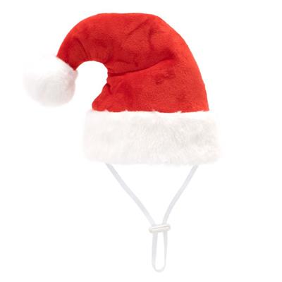 Red Santa hat with white trim on a white background