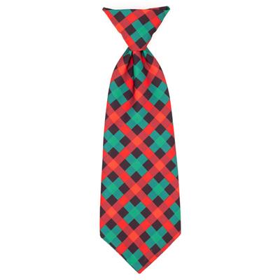 Red and green plaid dog tie on a white background