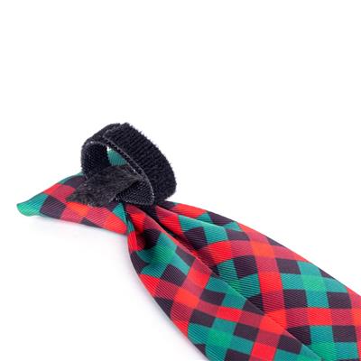 Plaid dog neck tie with a black Velcro band on a white background