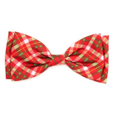 Red and green plaid bow tie on a white background