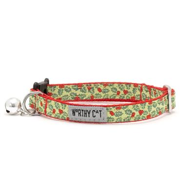 Cat collar with floral pattern and bell on a white background