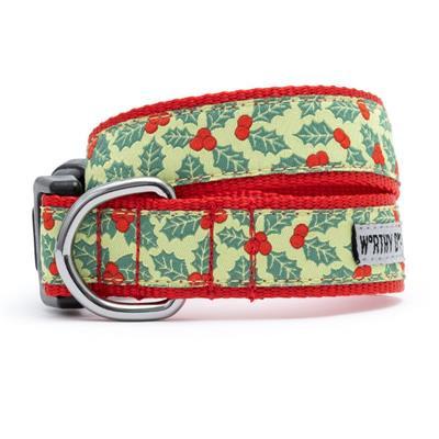 Dog collar with holly pattern on a white background