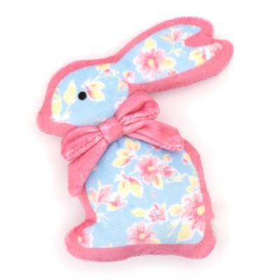 Pink & blue bunny with floral pattern and pink bow on white background