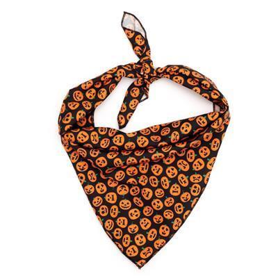 Halloween-themed bandana with orange pumpkins on a black background