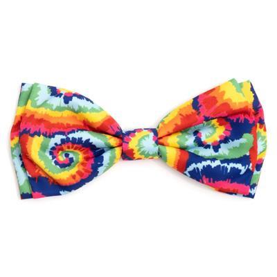 Colorful tie-dye bow tie on a white background