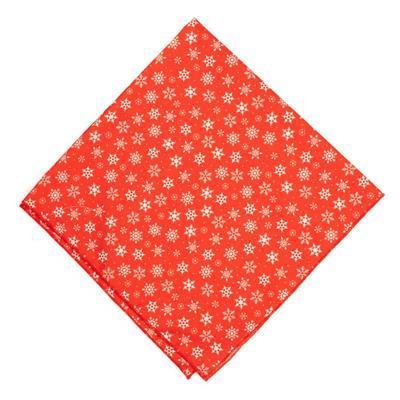 Red fabric with white snowflake pattern on a white background