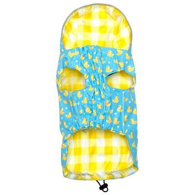 Dog raincoat with duck pattern on a white background