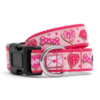 Pink with hearts and bones dog collar