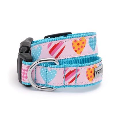 Dog collar with colorful heart pattern on a white background