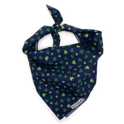 Navy blue bandana with green and yellow shamrock pattern on a white background
