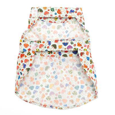 Mushroom patterned dog dress on a white background