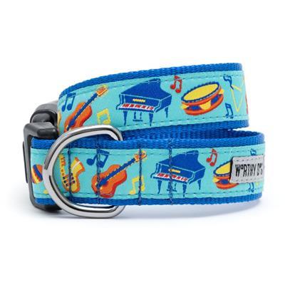 Dog collar with musical instrument pattern on a white background