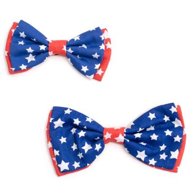 Two Navy Blue & Red American flag-themed bow ties with stars on a white background