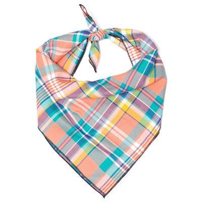 Colorful plaid bandana on a white background