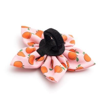 Pink collar bow with peach pattern on a white background