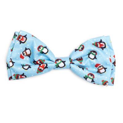 Bow tie with penguin pattern on a light blue background