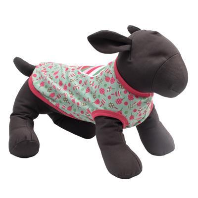 Stuffed animal toy with a floral patterned outfit on a white background
