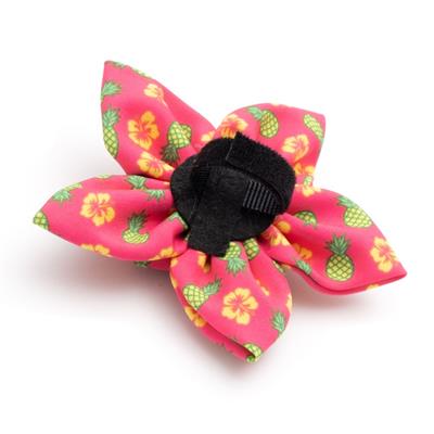 Pink pineapples collar flower bow with black velcro on a white background