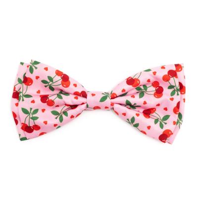 Pink bow tie with cherry pattern on a white background