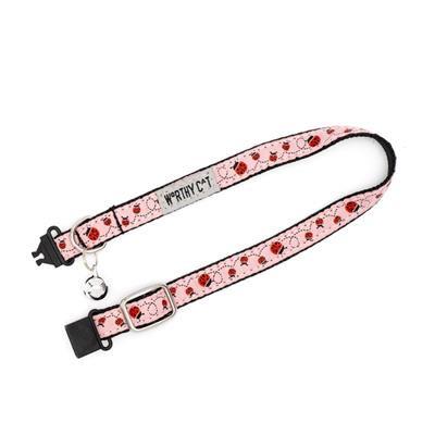 Pink cat collar with ladybug pattern on a white background