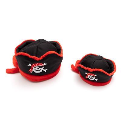 Two pirate-themed hats with red and black colors on a white background