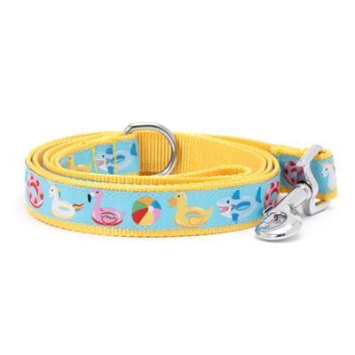 Dog leash with colorful beach-themed design on a white background