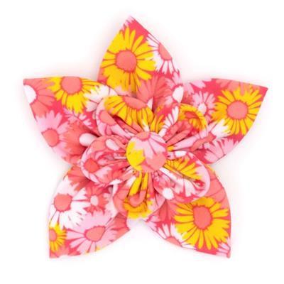 Floral patterned collar bow with pink, yellow, and white colors on a white background