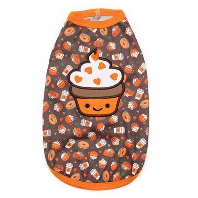 Dog shirt with fall-themed pattern on a white background