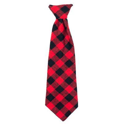 Red & black plaid necktie on a white background