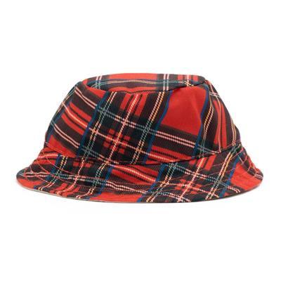 Red and black plaid bucket hat on a white background