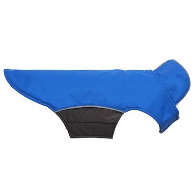 Blue dog coat with a hood on a white background