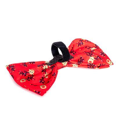 Red bow tie with black Velcro strap on a white background